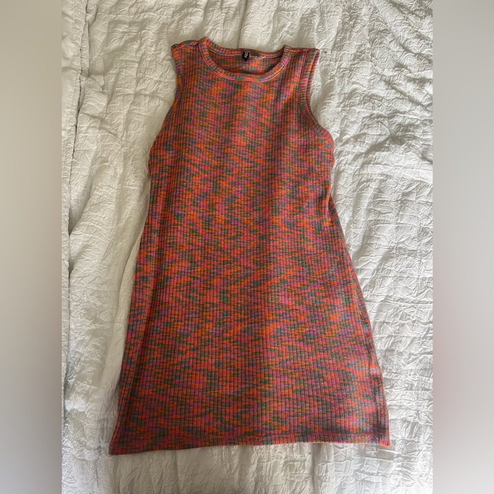 H&M rib knit dress, pink, orange, teal, size Large